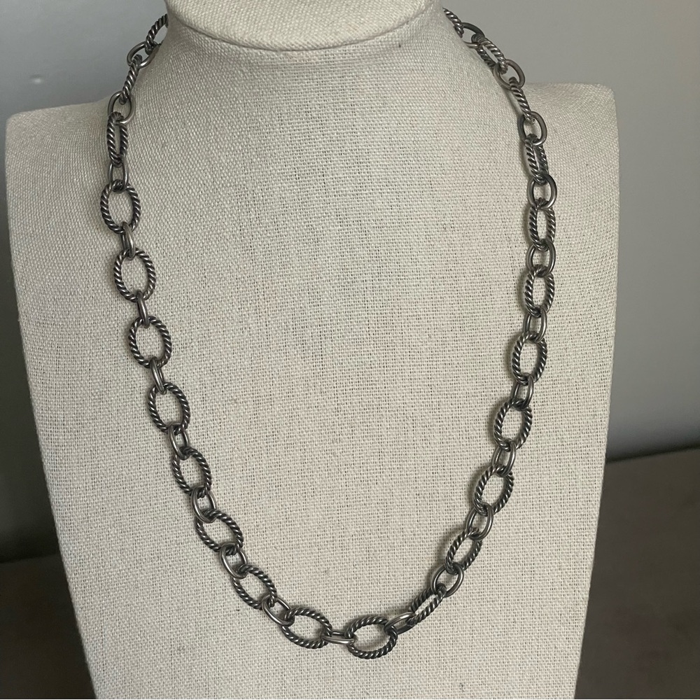 Sterling Silver Wide Cable Chain Link Princess Necklace